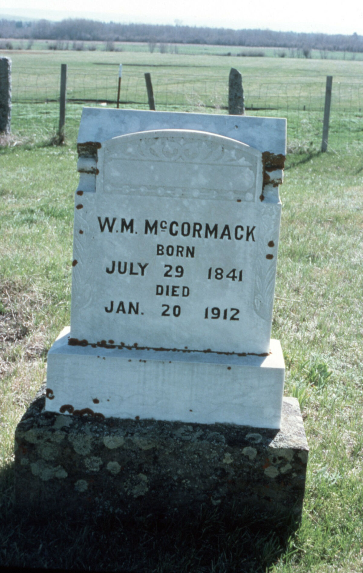W.M. McCormack's gravestone in the Alder Slope cemetery. Taken by Janie Tippett.