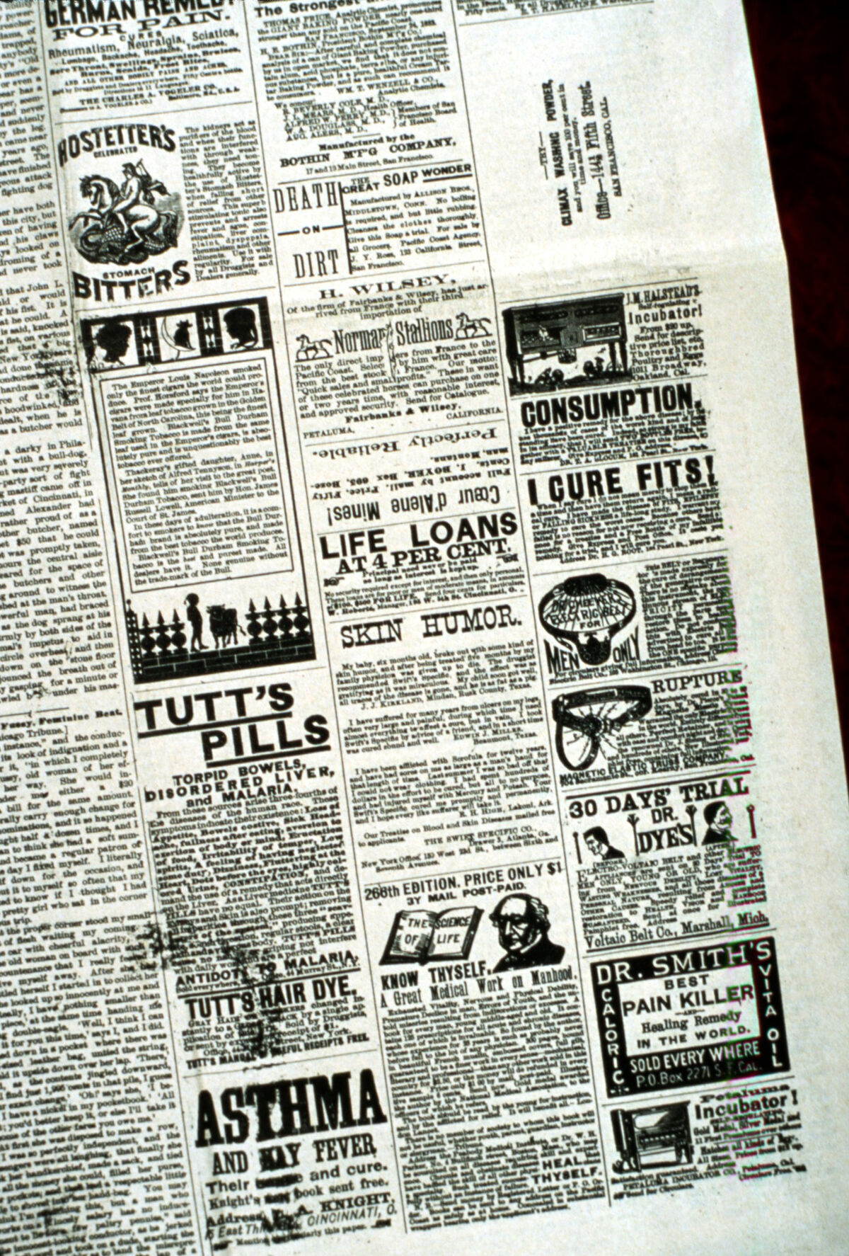 Patent sheets were bought by newspaper publishers with one blank side for local news and one side covered in advertisements, often for patent medicines.