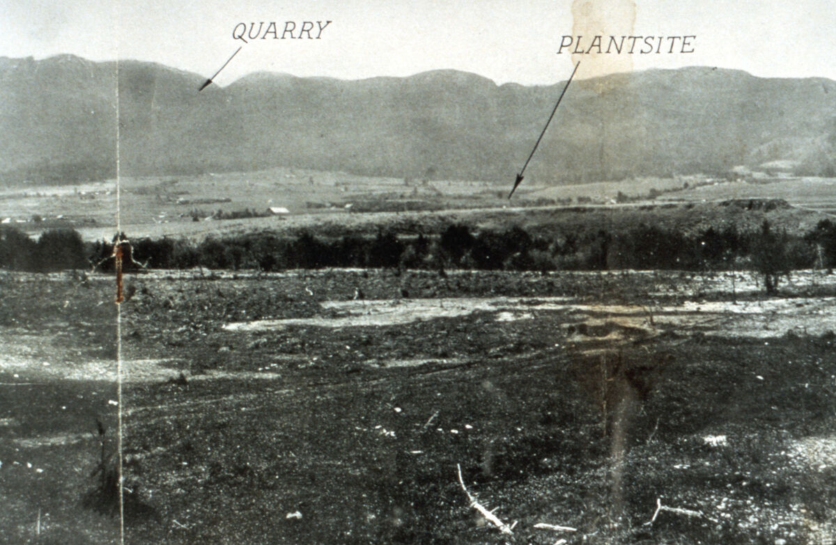 Taken from Hwy 82 near Fish Hatchery Road. Steve Roundy added the arrows pointing to the Quarry and Plantsite for the mining of black marble. The gap just to the right of the Quarry arrow is Murray Gap. Photo is from the Wallowa County Museum.
