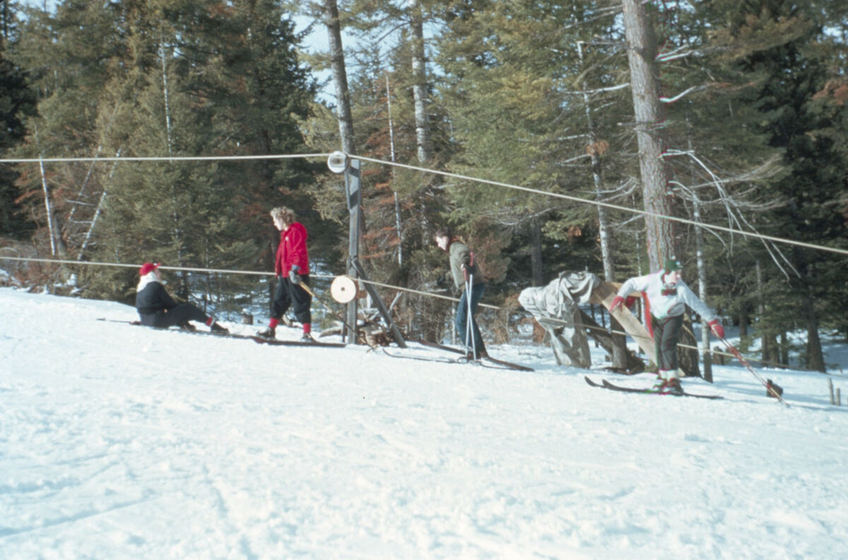Rope tow up Ski Run Rd, above the Buhler Ranch near Chief Joseph Mountain. Taken by Janie Tippett.