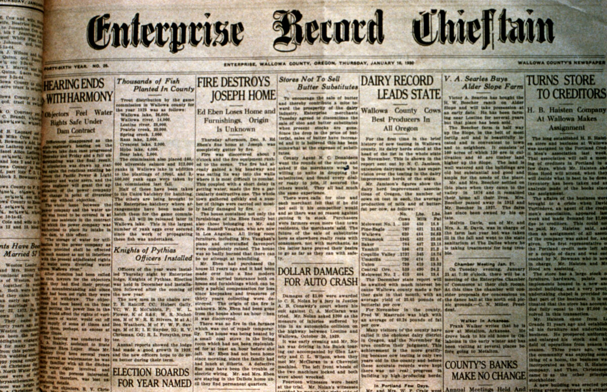 An issue of the Enterprise Record Chieftain from Thursday, January 16, 1930.