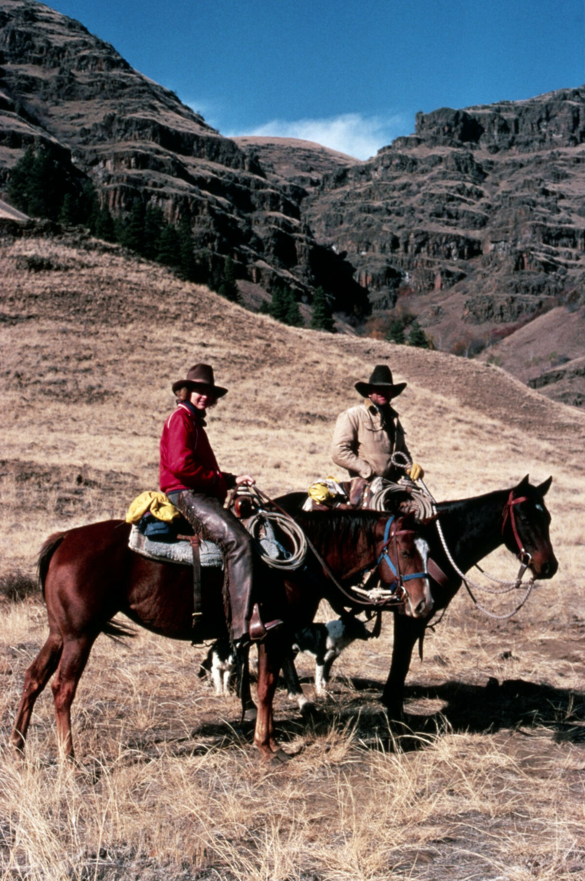 Dave and Mona Glauss ride on the lower Imnaha near Horse Creek. Taken by Janie Tippett.